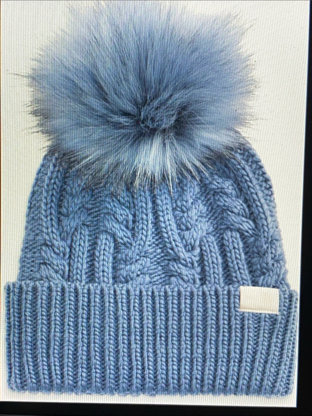 The North Face Oh Mega Fur Pom Pom Blue Cable Knit Beanie